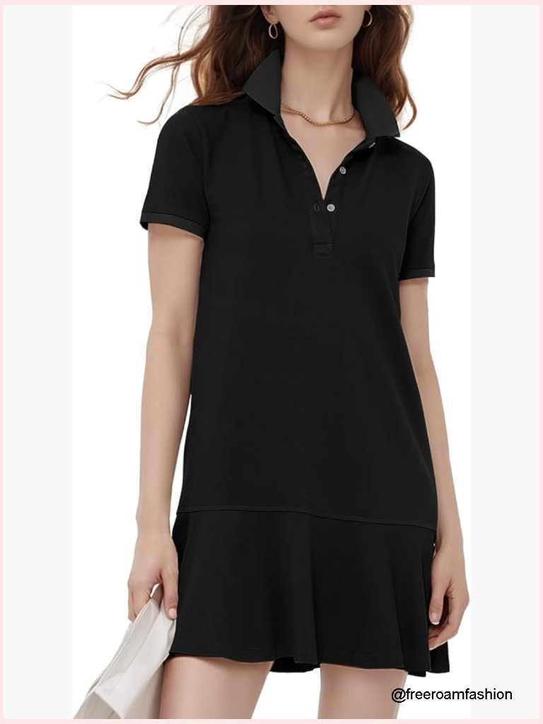 Polo Dress Short Sleeve Ruffle Golf Tennis Summer Mini Dress Tunic Pique